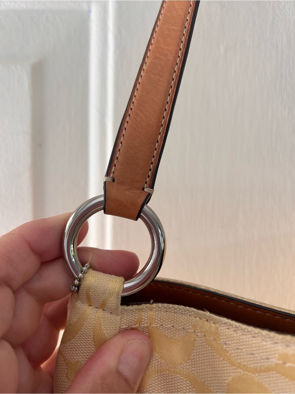 Coach Yellow Jacquard Shoulder Bag with Tan Leather Trim & wallet - Picture 12 of 14